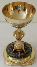 Solid silver gilt antique French Romanesque Chalice.